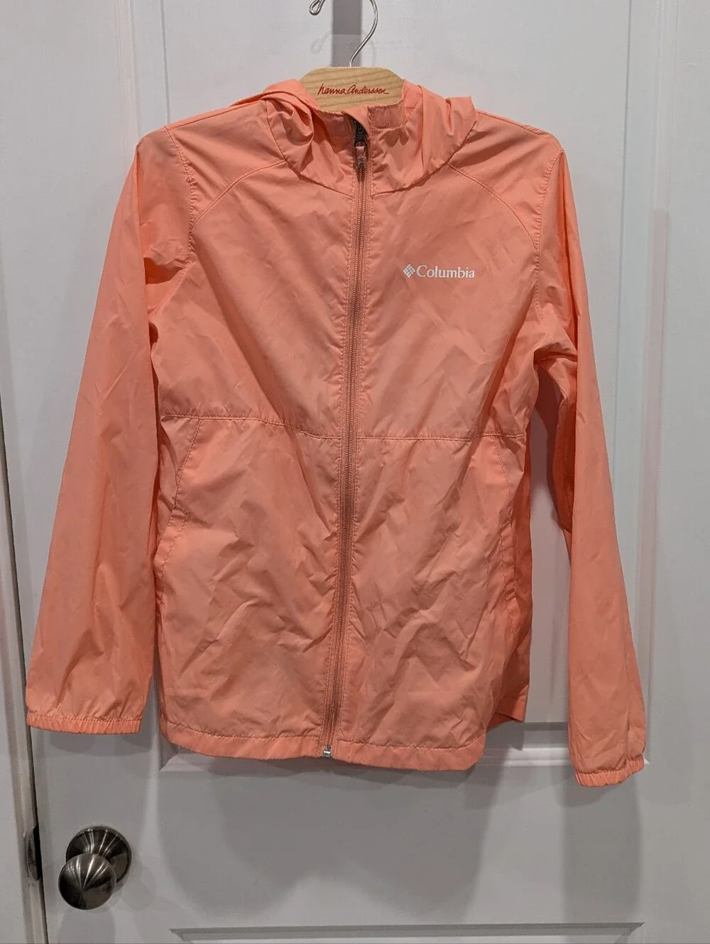 Columbia Kids Windbreaker Jacket Peach Coral Lightweight Packable Girl Medium 10